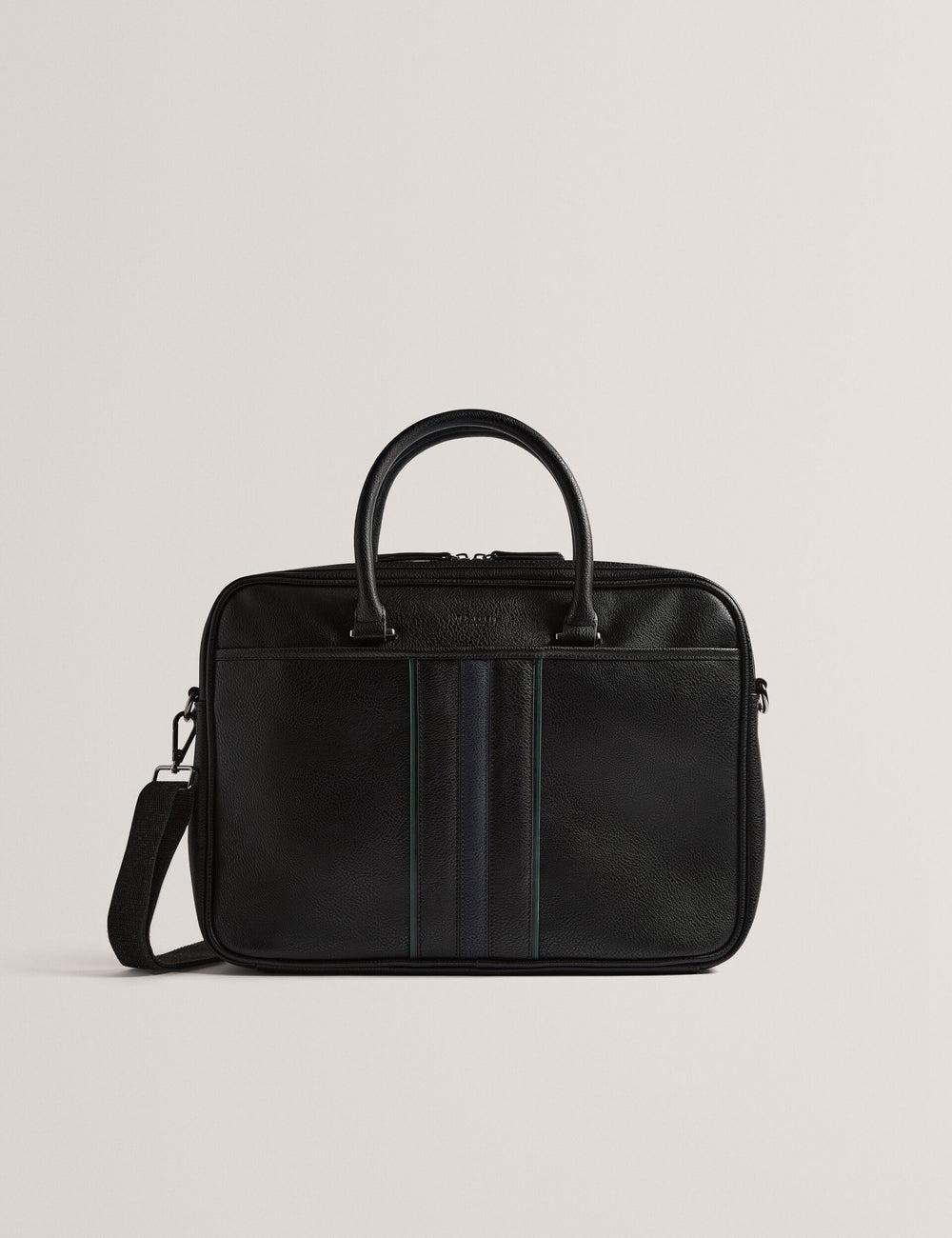 Men Ted Baker KENRIIK - Faux Leather Striped Panel Document Bags Black | KSA  0243-QBMRV