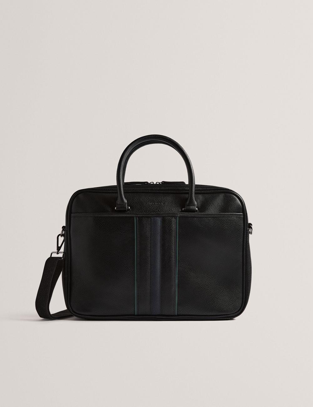 Men Ted Baker KENRIIK - Faux Leather Striped Panel Document Bags Black | KSA  0243-QBMRV