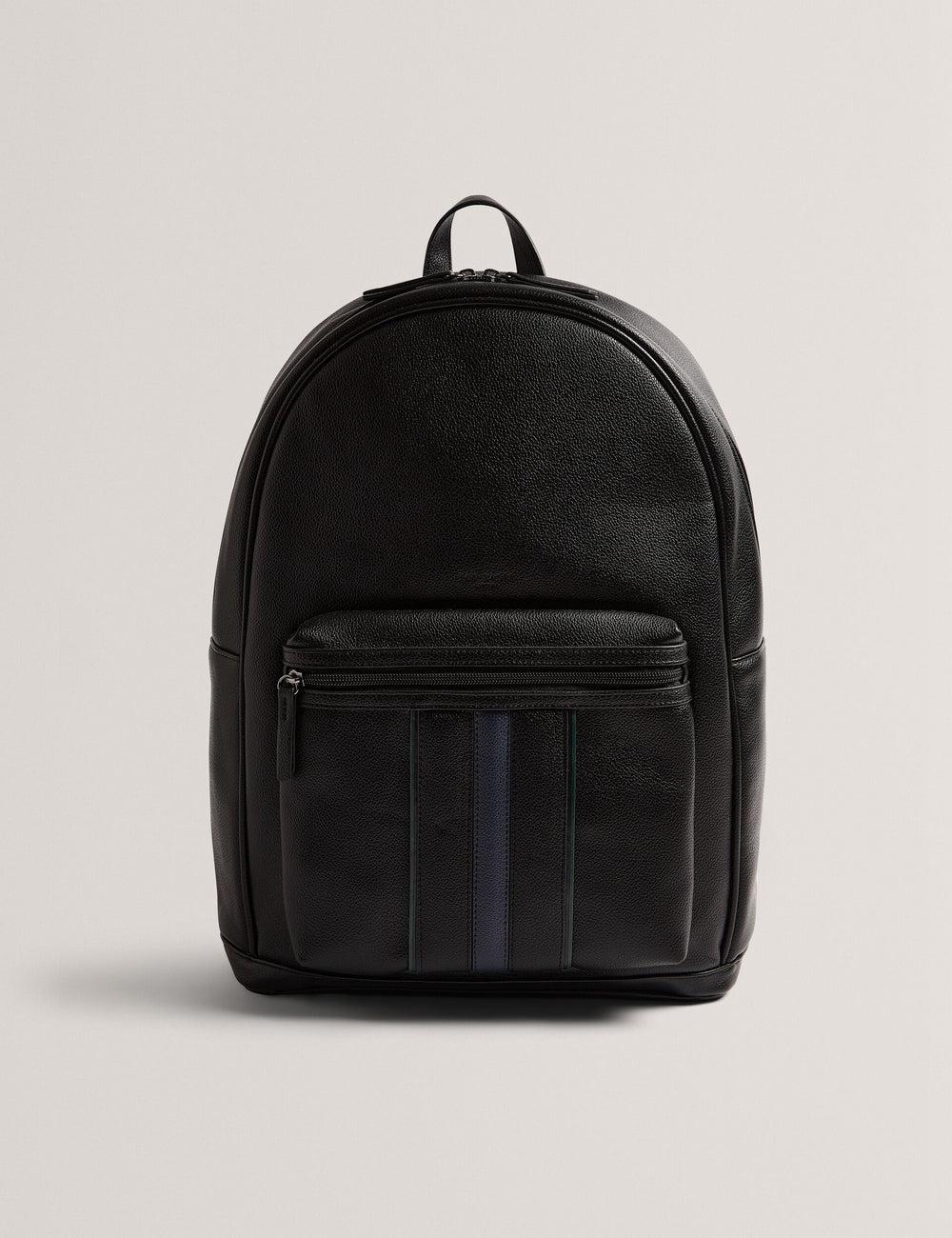 Men Ted Baker KEVIIN - Faux Leather Striped Panel Backpacks Black | KSA  2856-YLUPE