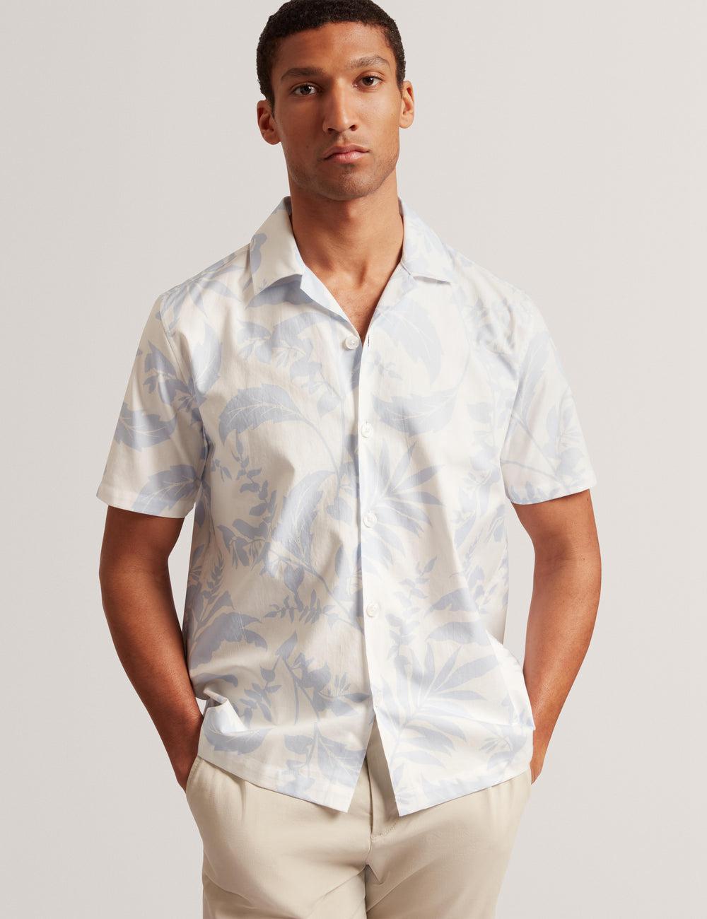 Men Ted Baker KITS - Short Sleeve Relaxed Floral Print Casual Shirts Lt-Blue | KSA  6592-EAVOX