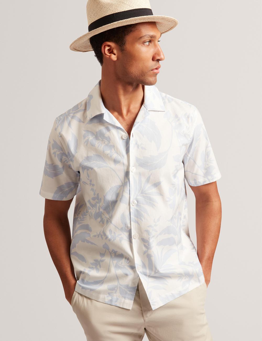 Men Ted Baker KITS - Short Sleeve Relaxed Floral Print Casual Shirts Lt-Blue | KSA  6592-EAVOX