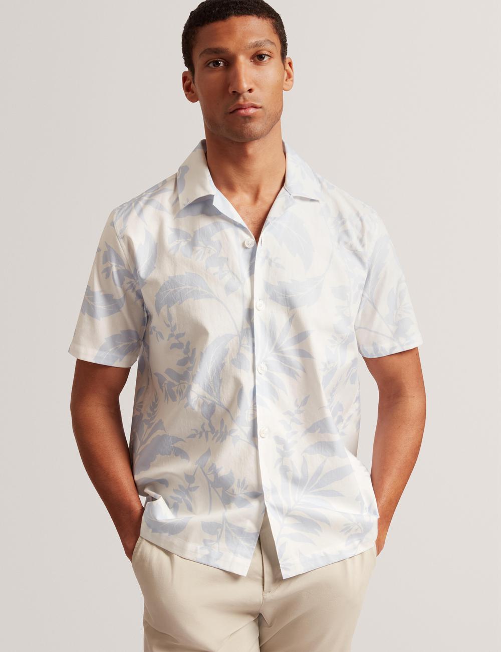 Men Ted Baker KITS - Short Sleeve Relaxed Floral Print Casual Shirts Lt-Blue | KSA  6592-EAVOX