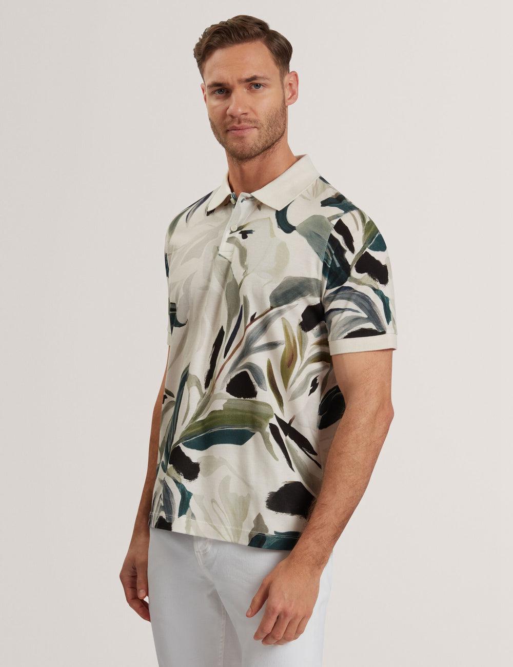 Men Ted Baker KIVEM - Short Sleeve Cotton Floral Print Polos Shirts Ecru | KSA  6093-TFCBS