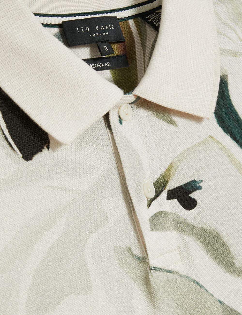 Men Ted Baker KIVEM - Short Sleeve Cotton Floral Print Polos Shirts Ecru | KSA  6093-TFCBS
