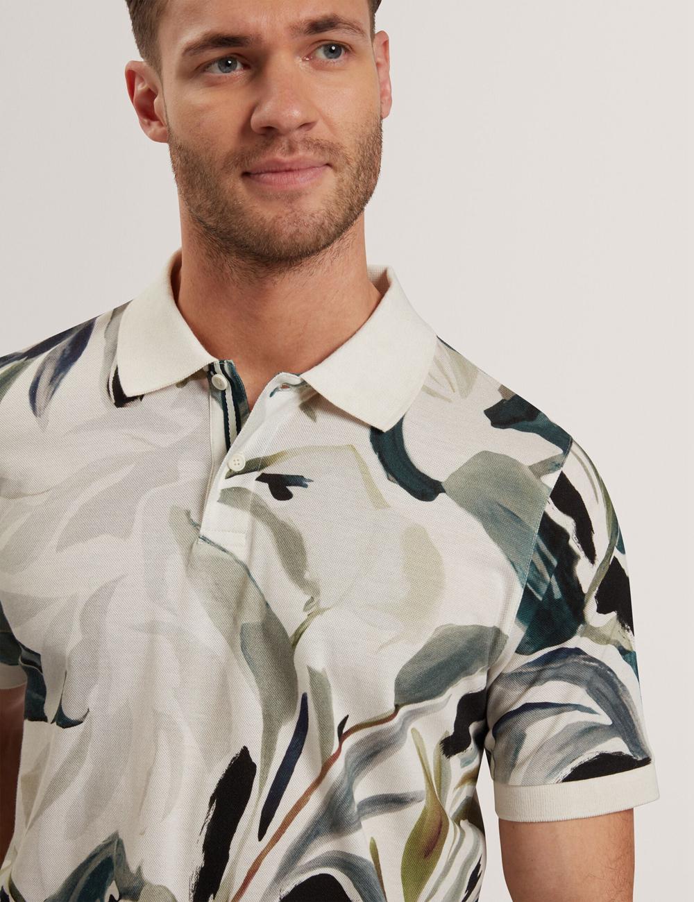 Men Ted Baker KIVEM - Short Sleeve Cotton Floral Print Polos Shirts Ecru | KSA  6093-TFCBS