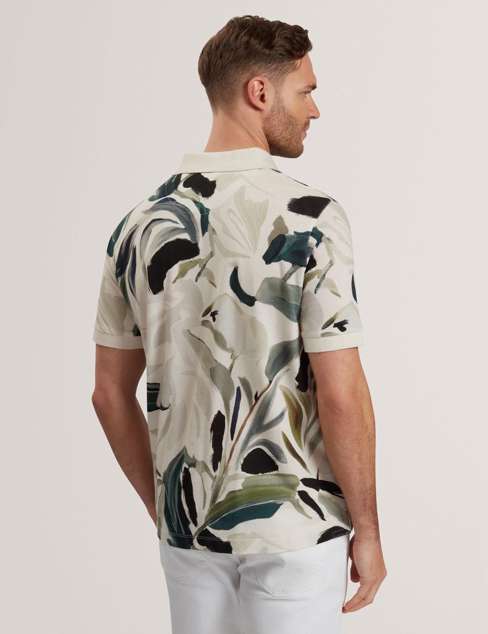Men Ted Baker KIVEM - Short Sleeve Cotton Floral Print Polos Shirts Ecru | KSA  6093-TFCBS