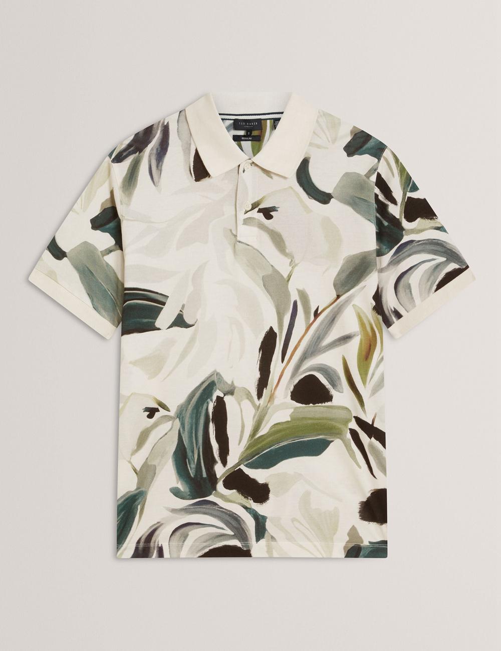 Men Ted Baker KIVEM - Short Sleeve Cotton Floral Print Polos Shirts Ecru | KSA  6093-TFCBS