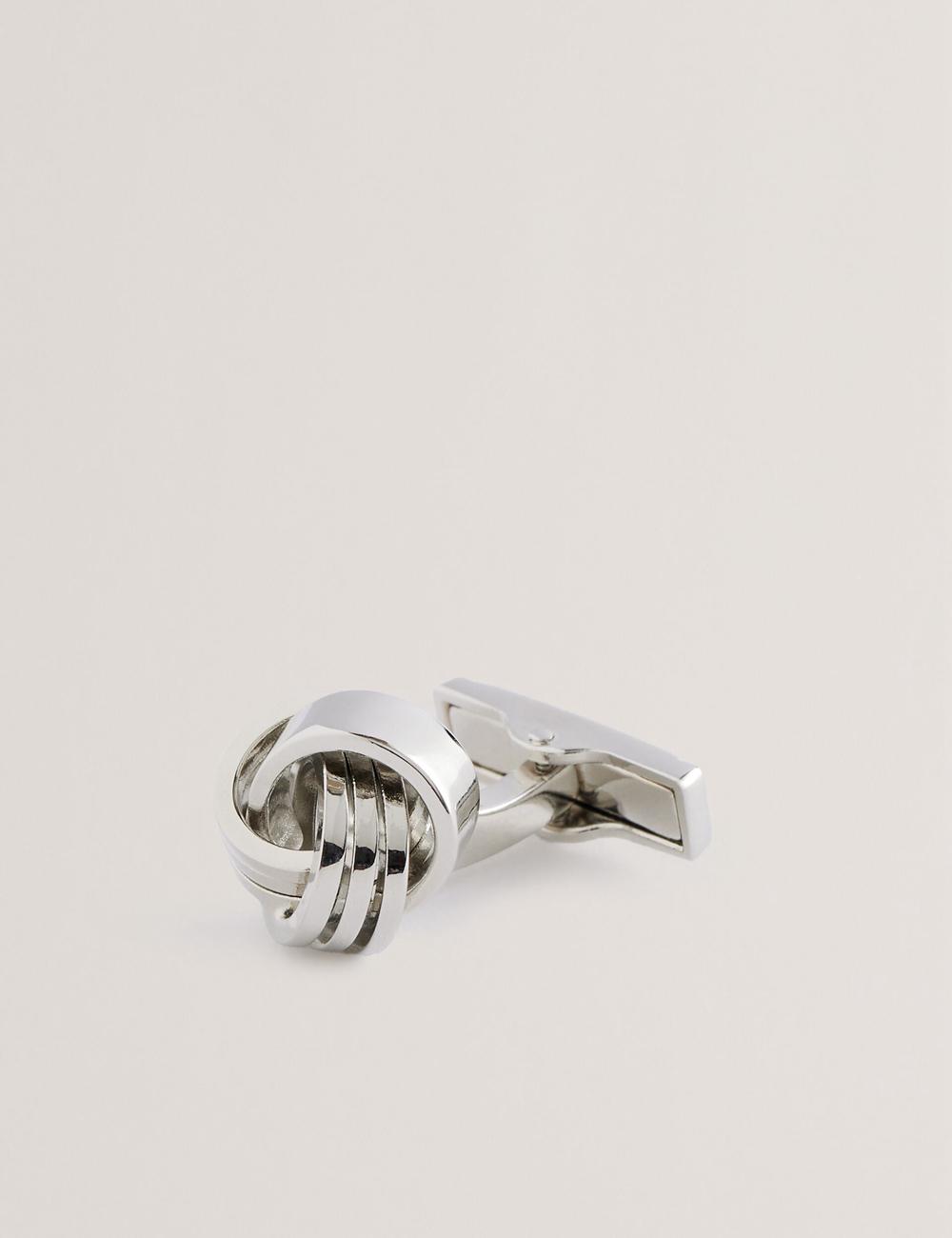 Men Ted Baker KNOTED - Knotted Shiny Metal Cufflinks Silver | KSA  7653-DWYIT