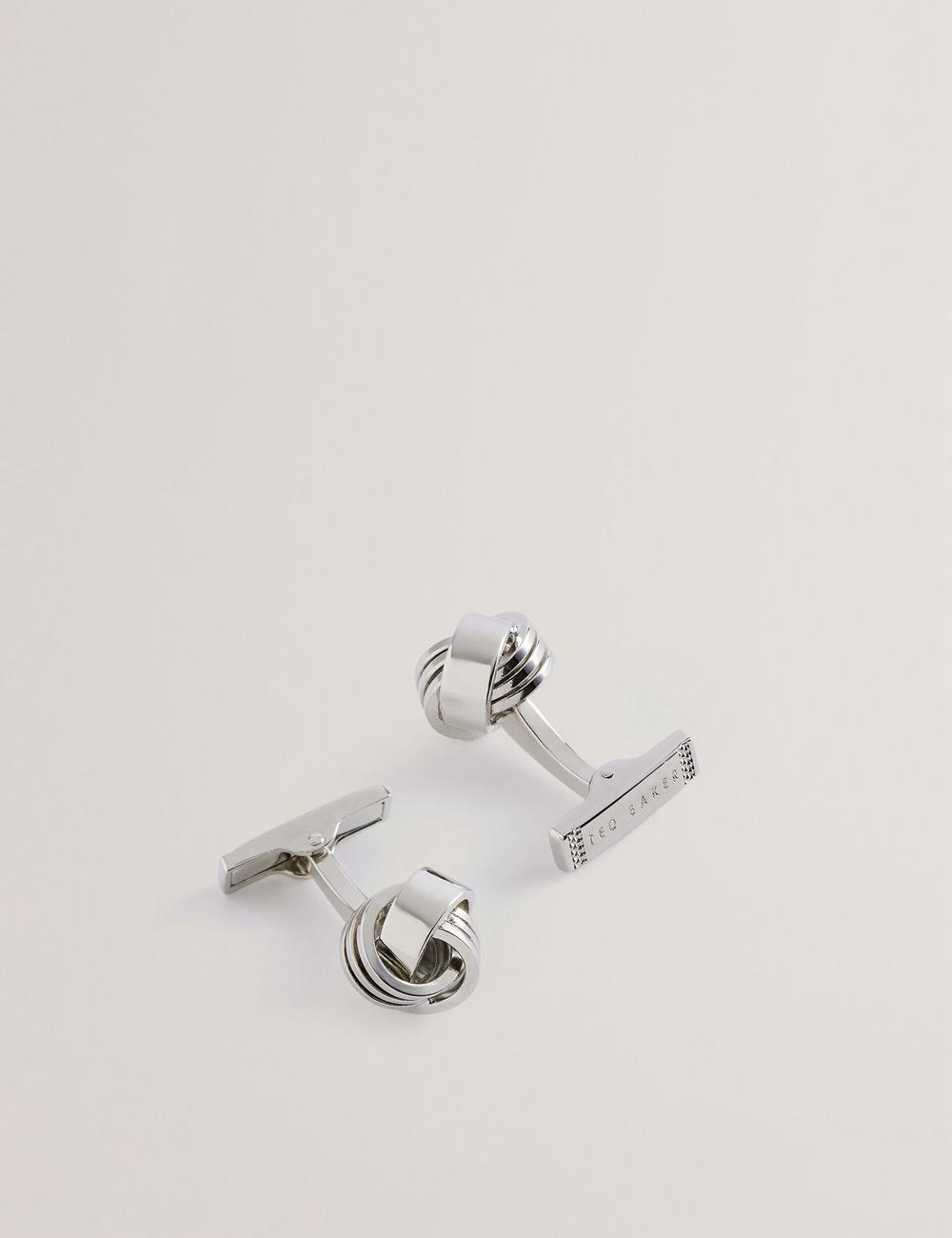 Men Ted Baker KNOTED - Knotted Shiny Metal Cufflinks Silver | KSA  7653-DWYIT