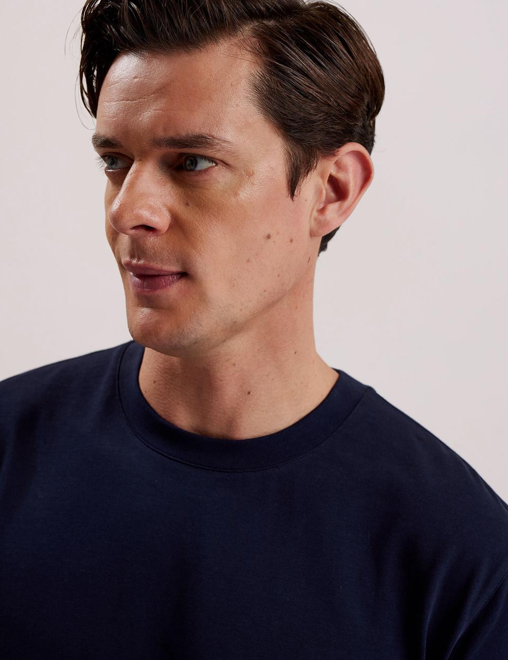 Men Ted Baker KORNKA - Short Sleeve Relaxed Fit Cotton T-Shirts Navy | KSA  3179-MNJCZ