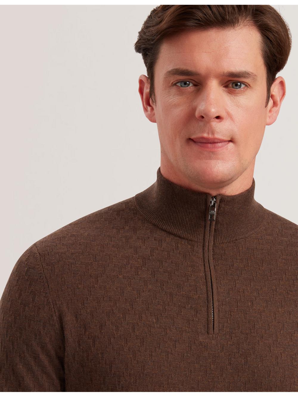 Men Ted Baker KURNLE - T Knit Half Zip Funnel Neck Jumpers Brown | KSA  5830-COMFZ
