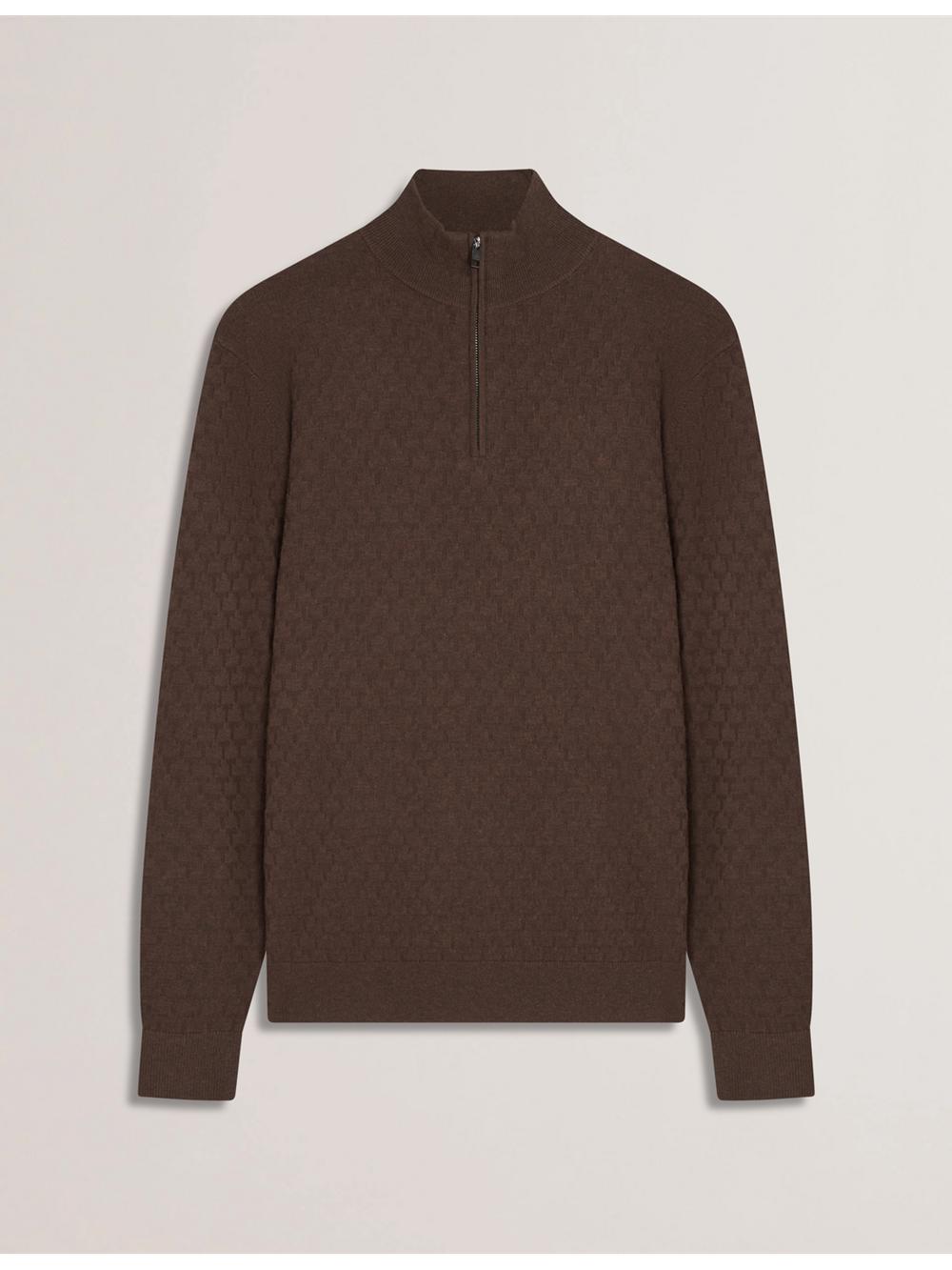 Men Ted Baker KURNLE - T Knit Half Zip Funnel Neck Jumpers Brown | KSA  5830-COMFZ