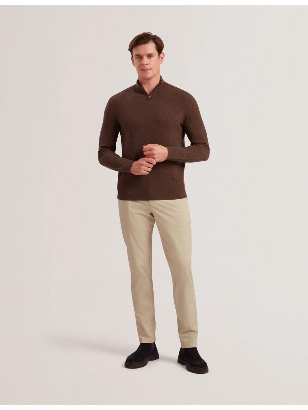 Men Ted Baker KURNLE - T Knit Half Zip Funnel Neck Jumpers Brown | KSA  5830-COMFZ