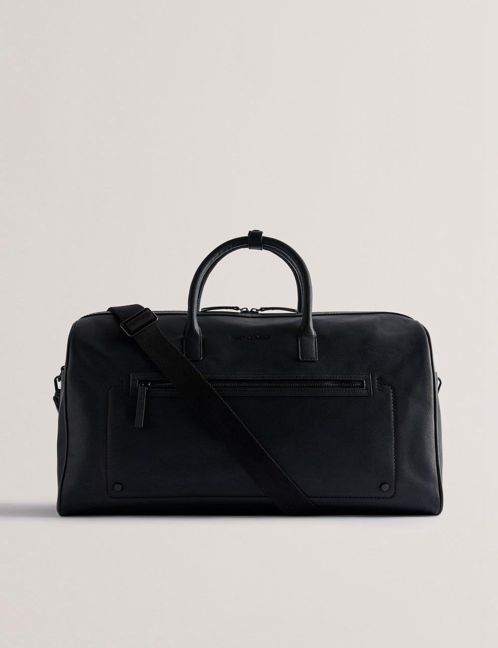 Men Ted Baker LANDERS - Textured Leather Zip Pocket Holdall Bags Black | KSA  5916-ZNGBA