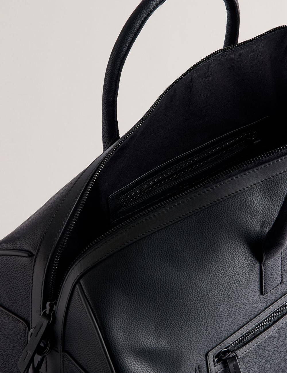 Men Ted Baker LANDERS - Textured Leather Zip Pocket Holdall Bags Black | KSA  5916-ZNGBA
