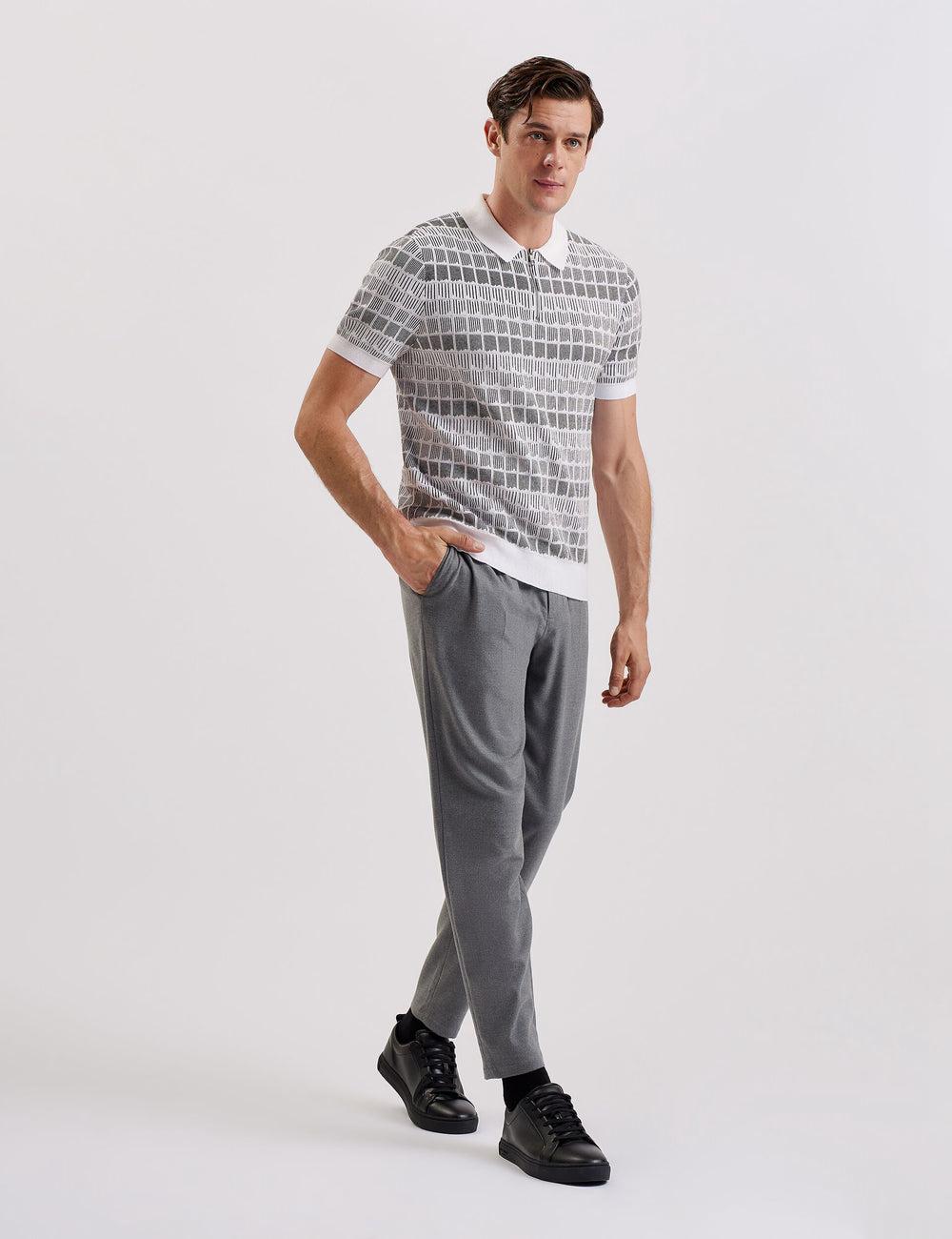 Men Ted Baker LEVERS - Ombre Jacquard Zip Neck Polos Shirts White | KSA  6283-OXFWL
