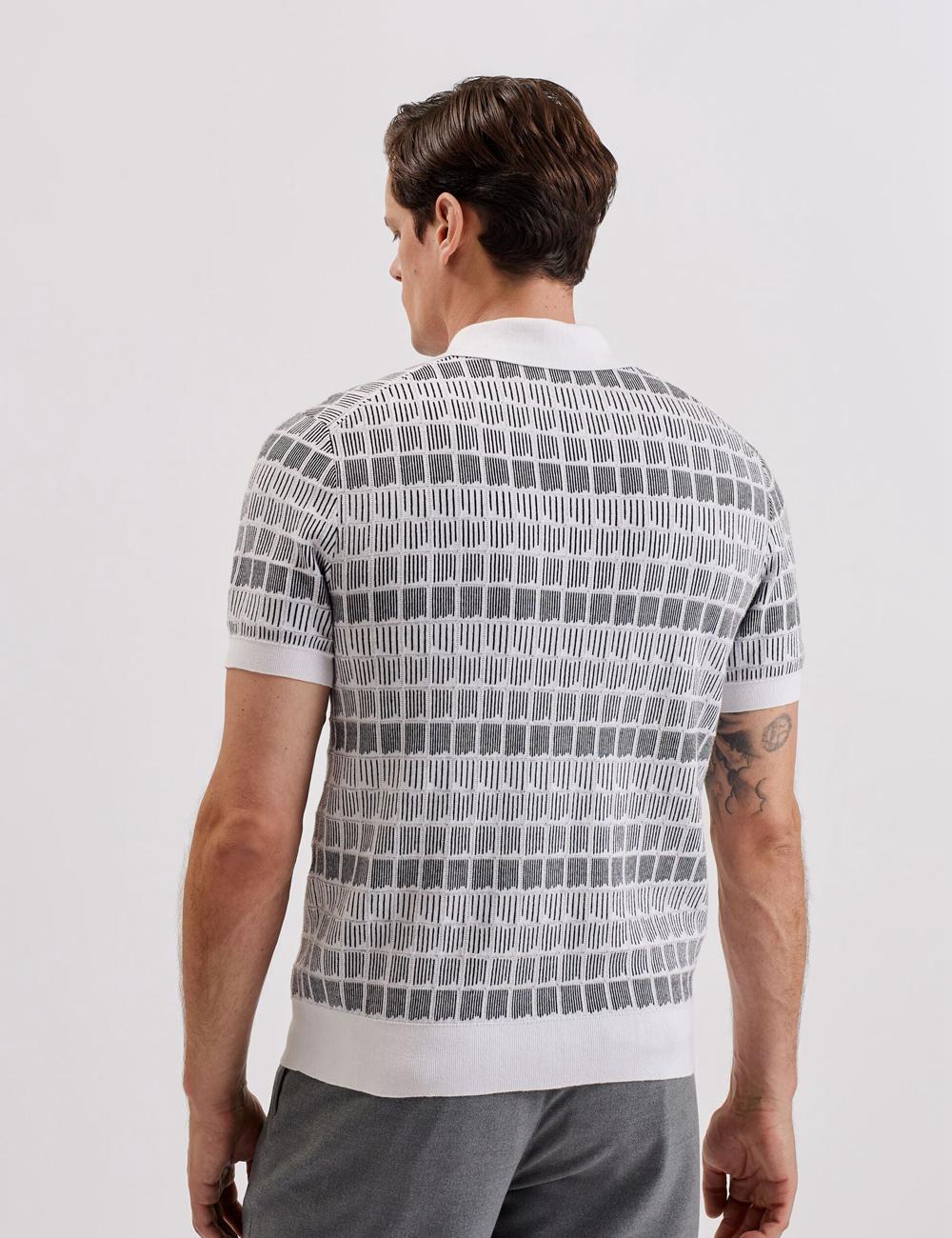 Men Ted Baker LEVERS - Ombre Jacquard Zip Neck Polos Shirts White | KSA  6283-OXFWL