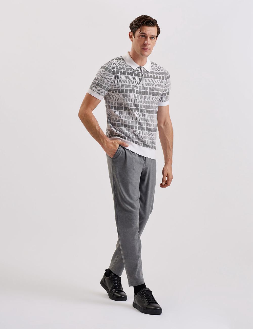 Men Ted Baker LEVERS - Ombre Jacquard Zip Neck Polos Shirts White | KSA  6283-OXFWL