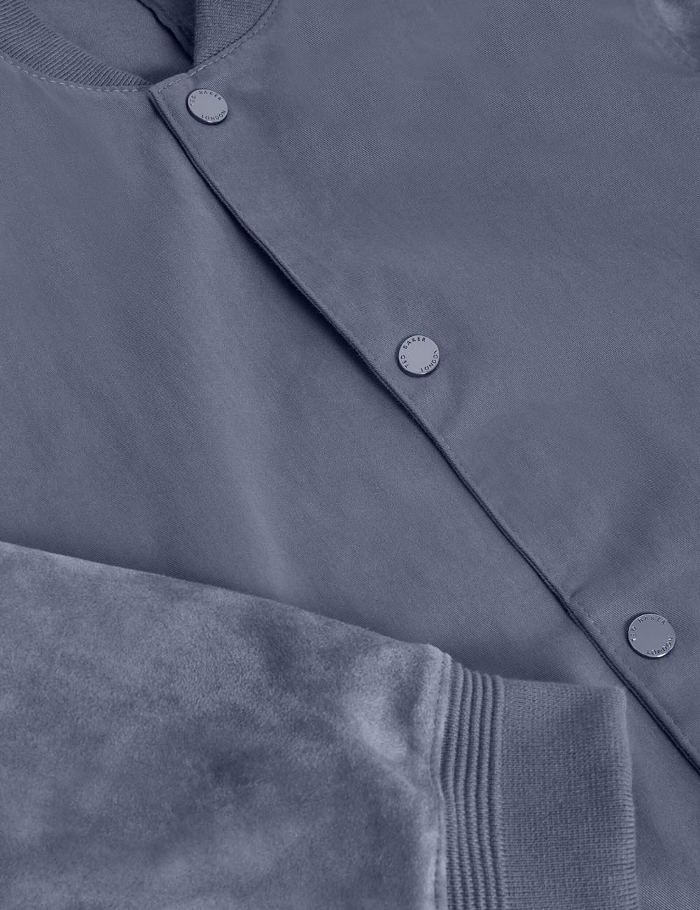 Men Ted Baker LIAMS - Cotton Twill & Suede Bomber Jackets Mid-Blue | KSA  6490-PROBE