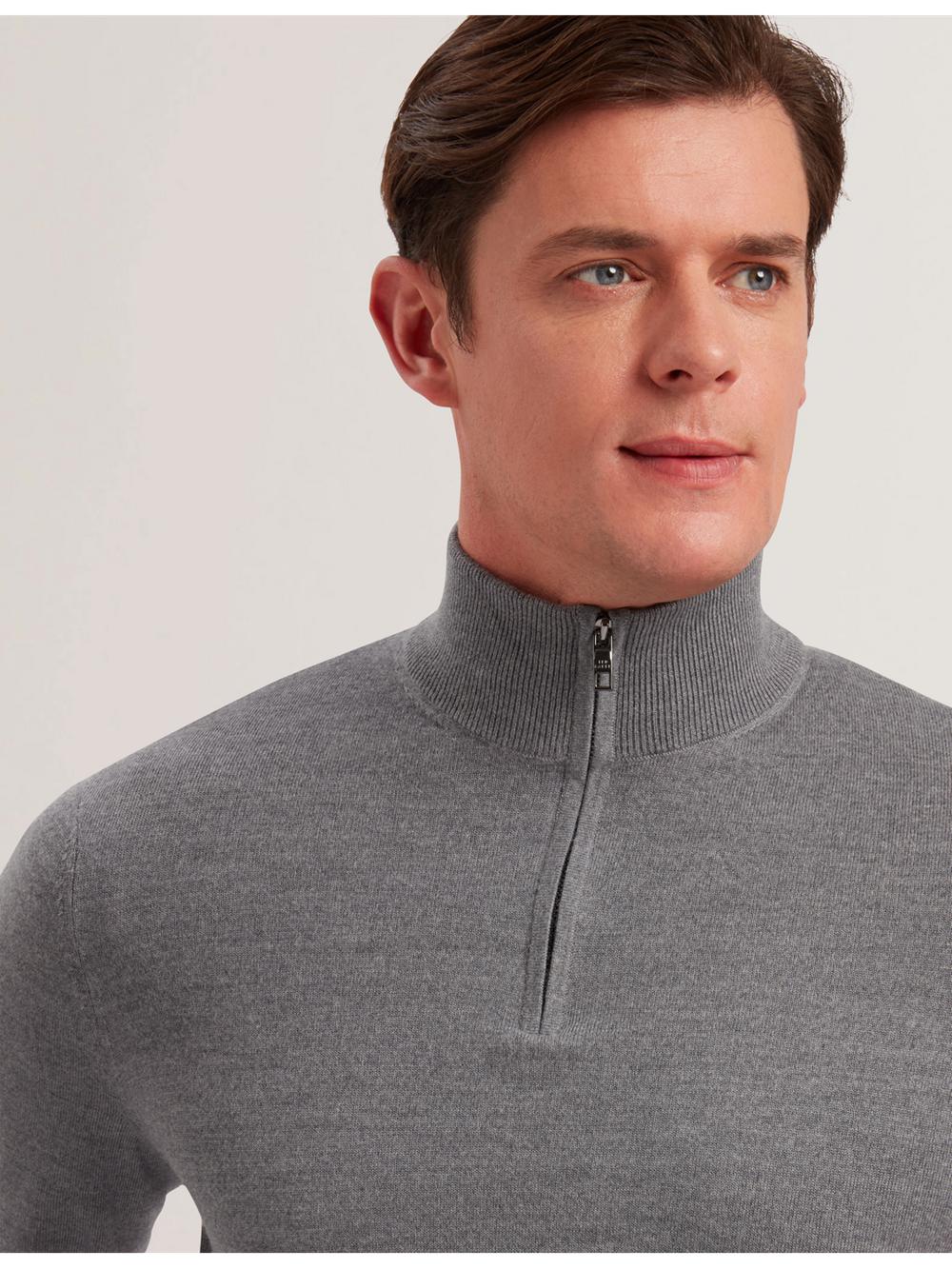 Men Ted Baker LIMEHAS - Wool Quarter Zip Funnel Neck Jumpers Charcoal | KSA  8504-OFCPS