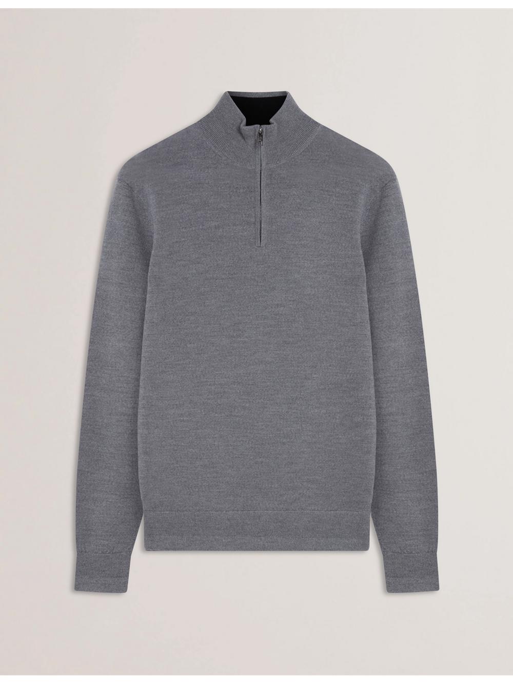 Men Ted Baker LIMEHAS - Wool Quarter Zip Funnel Neck Jumpers Charcoal | KSA  8504-OFCPS