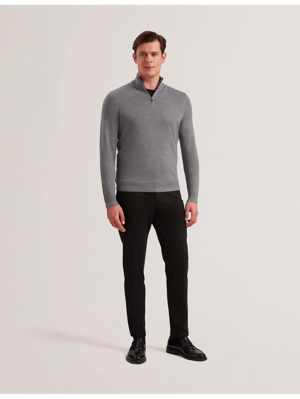 Men Ted Baker LIMEHAS - Wool Quarter Zip Funnel Neck Jumpers Charcoal | KSA  8504-OFCPS