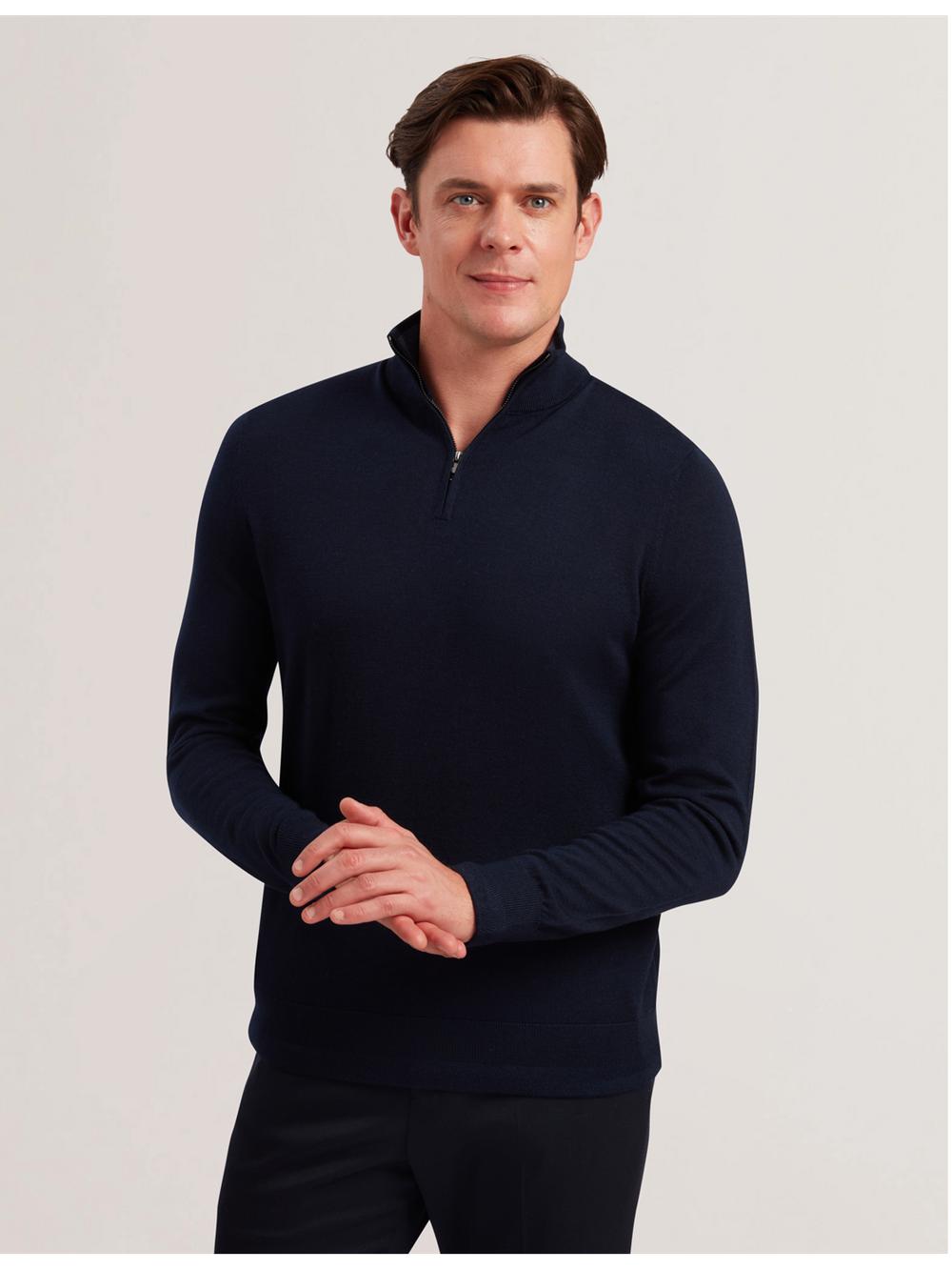 Men Ted Baker LIMEHAS - Wool Quarter Zip Funnel Neck Sweater Jumpers Navy | KSA  7489-JOQXR