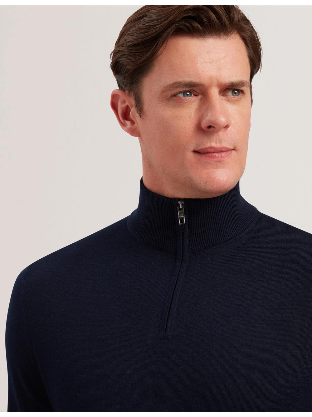 Men Ted Baker LIMEHAS - Wool Quarter Zip Funnel Neck Sweater Jumpers Navy | KSA  7489-JOQXR
