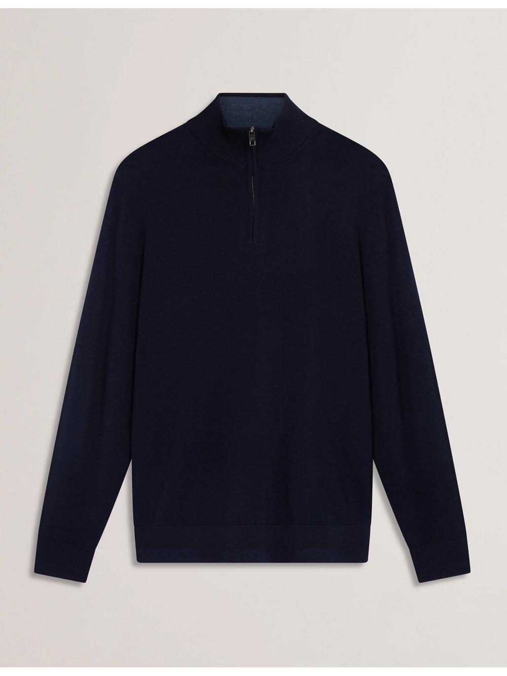 Men Ted Baker LIMEHAS - Wool Quarter Zip Funnel Neck Sweater Jumpers Navy | KSA  7489-JOQXR
