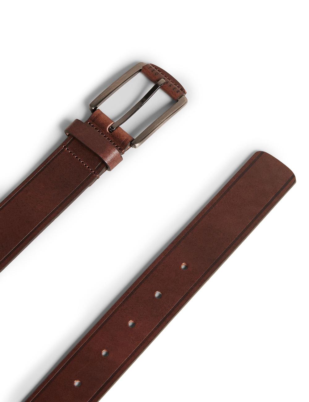 Men Ted Baker LINDED - Debossed Detail Smooth Leather Belts Brown | KSA  9305-GRFBV