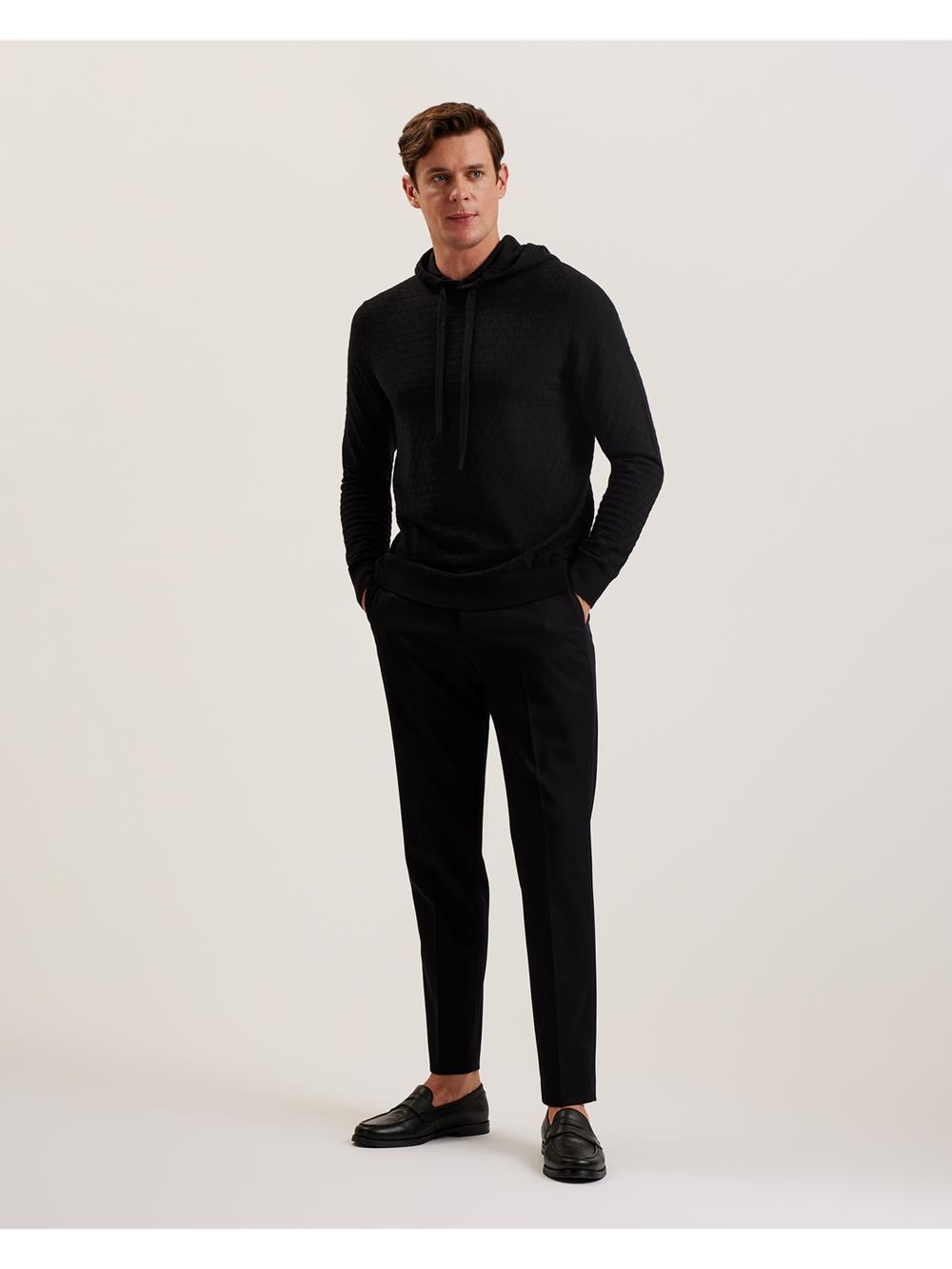 Men Ted Baker LOULAR - Textured T Knit Wool Blend Hoodies Black | KSA  5816-LOUJN