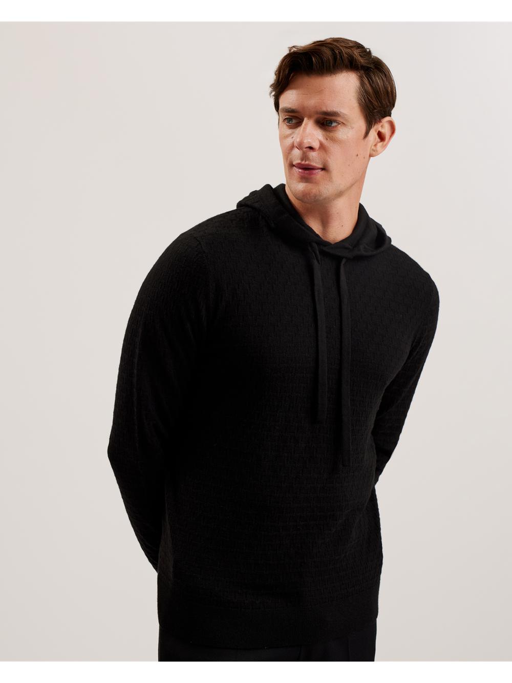 Men Ted Baker LOULAR - Textured T Knit Wool Blend Hoodies Black | KSA  5816-LOUJN