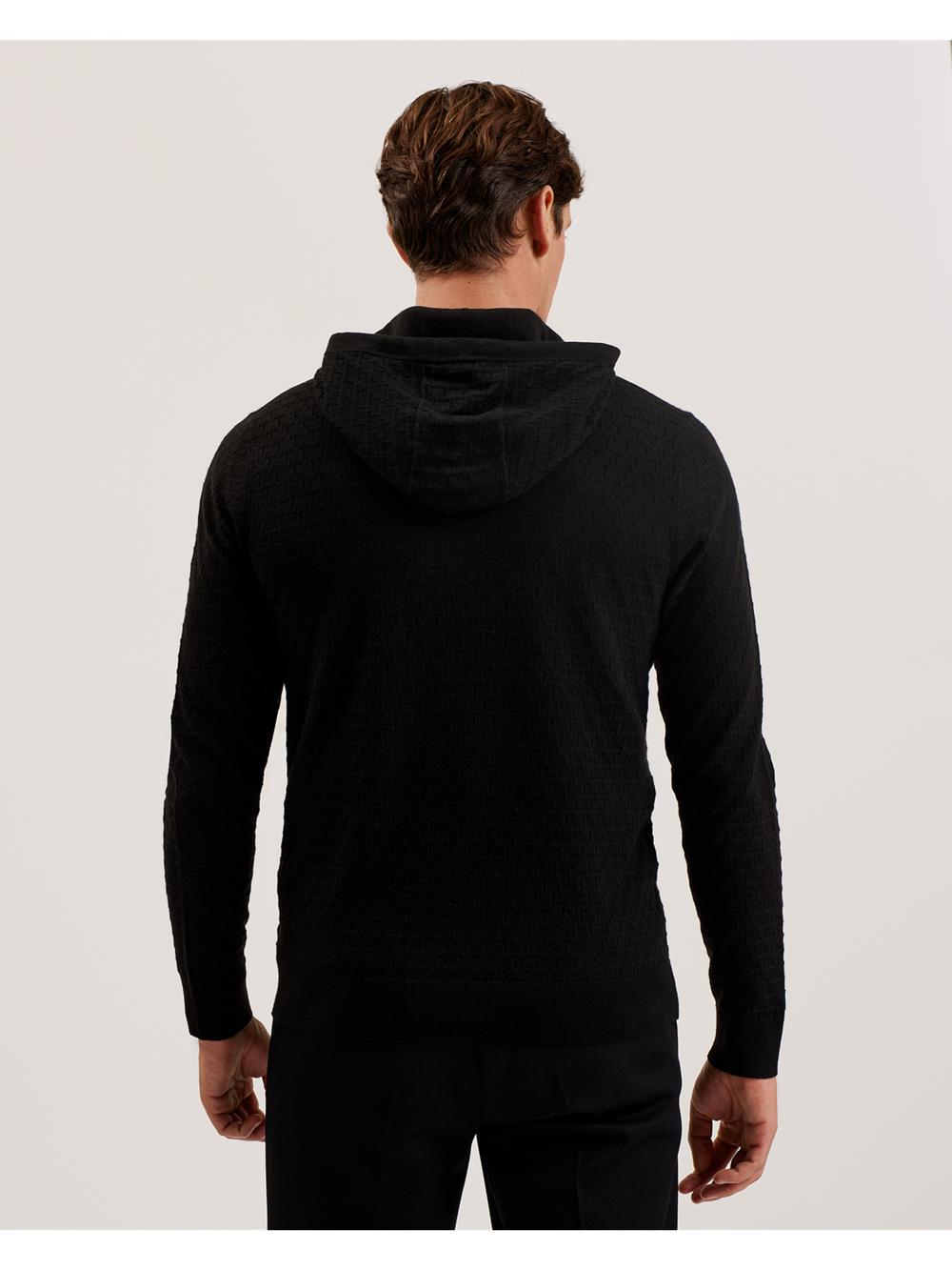 Men Ted Baker LOULAR - Textured T Knit Wool Blend Hoodies Black | KSA  5816-LOUJN
