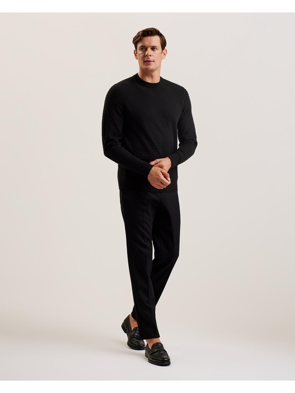 Men Ted Baker LOUNG - Textured T Knit Crew Neck Jumpers Black | KSA  6240-WNTXM
