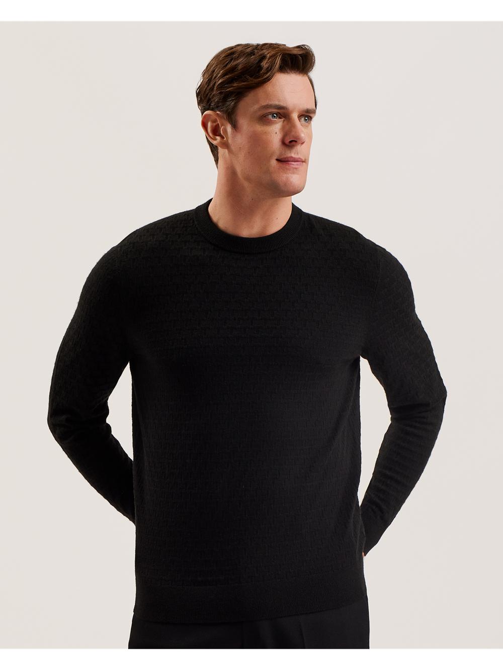 Men Ted Baker LOUNG - Textured T Knit Crew Neck Jumpers Black | KSA  6240-WNTXM