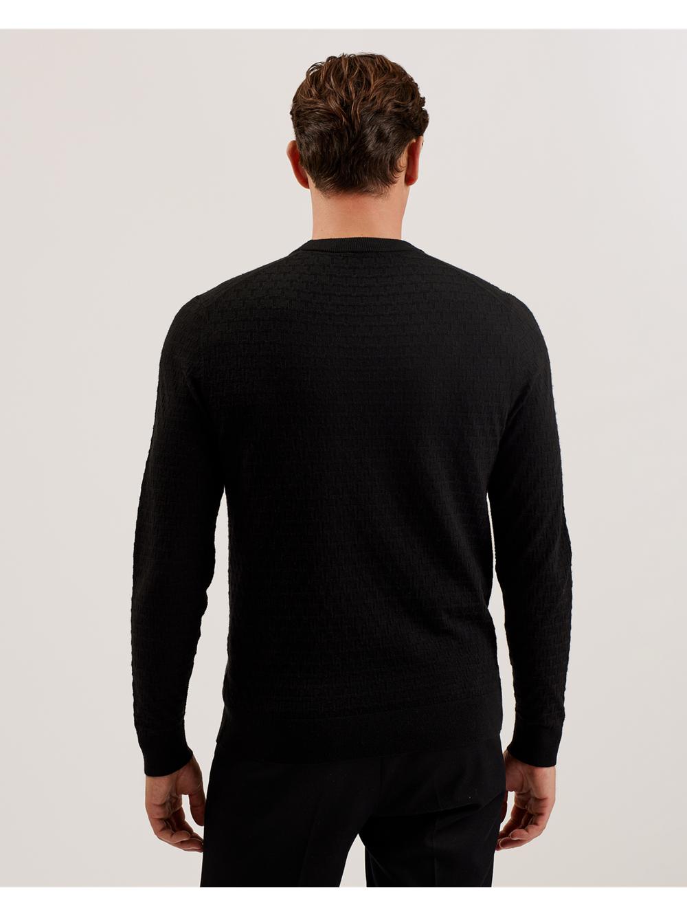 Men Ted Baker LOUNG - Textured T Knit Crew Neck Jumpers Black | KSA  6240-WNTXM