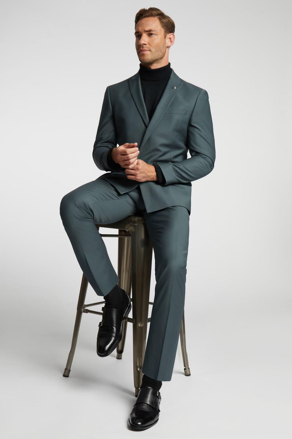 Men Ted Baker LUNANTS - Wool Blend Slim Suit Trousers Green | KSA  0518-MFGSJ