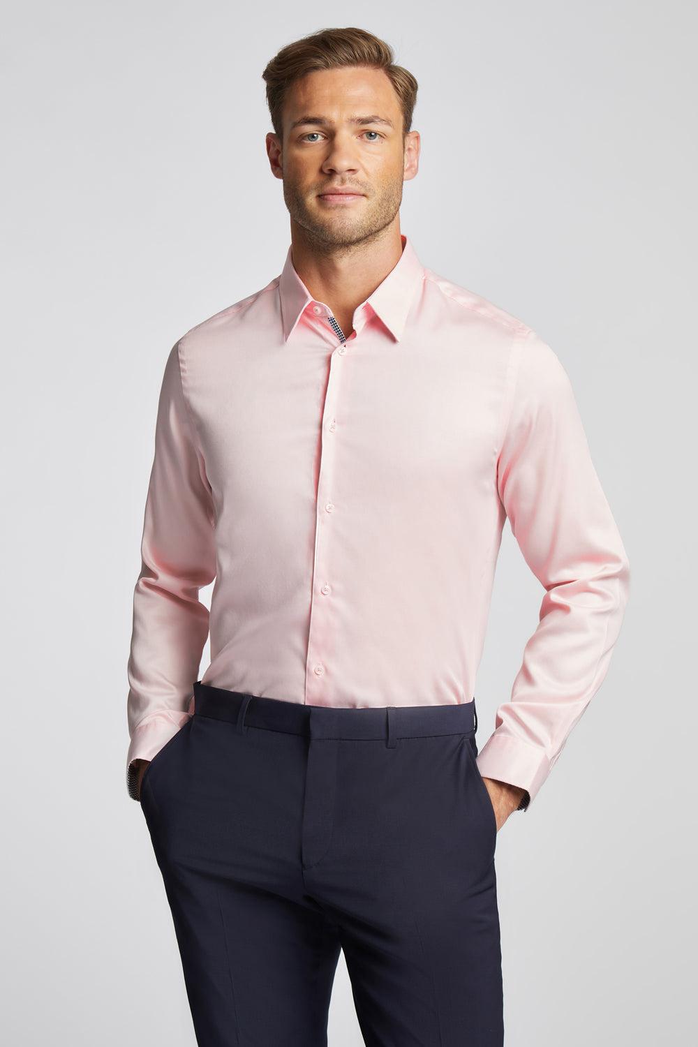 Men Ted Baker MAELOR - Slim Fit Sateen Cotton Formal Shirts Pink | KSA  1832-JFLRN