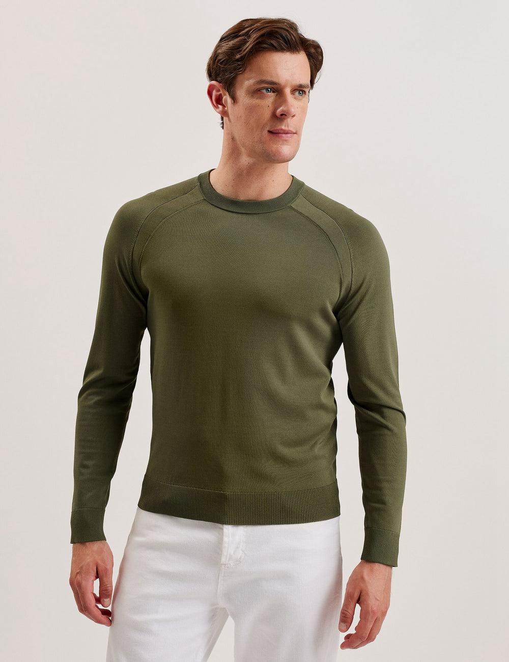 Men Ted Baker MAYWO - Saddle Shoulder Crew Neck Jumpers Khaki | KSA  6152-MYKPE