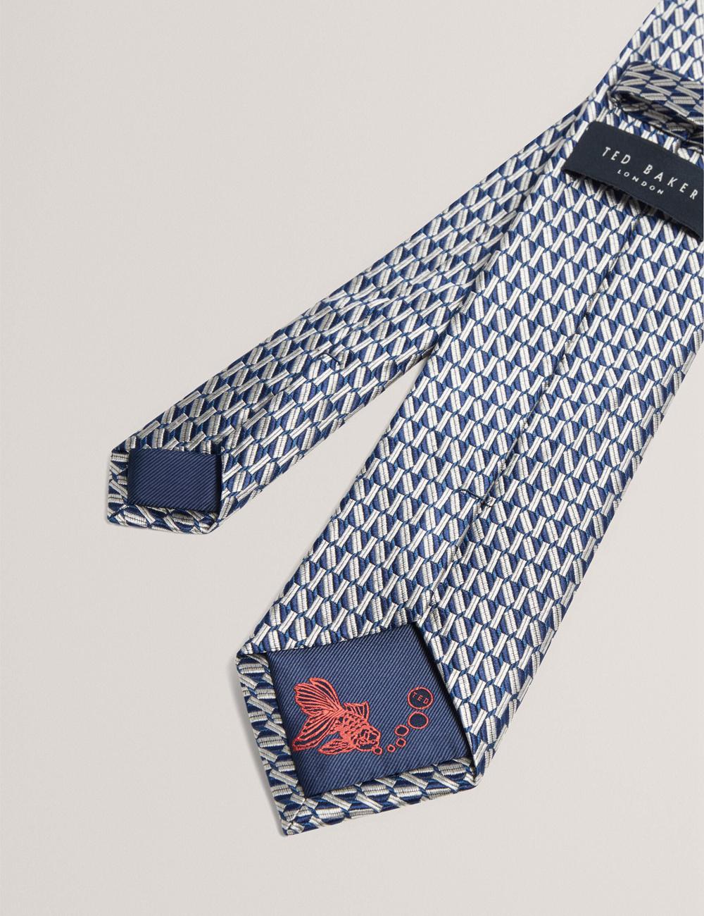 Men Ted Baker MILAK - Geometric Pattern Silk Ties Navy | KSA  7809-CSDVH