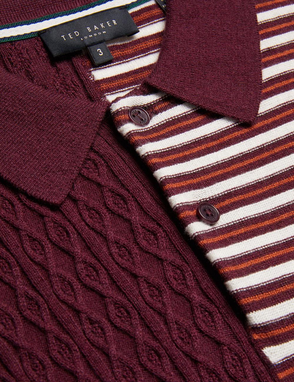 Men Ted Baker MINSTA - Textured Patchwork Knit Polos Shirts Maroon | KSA  7482-LYSER