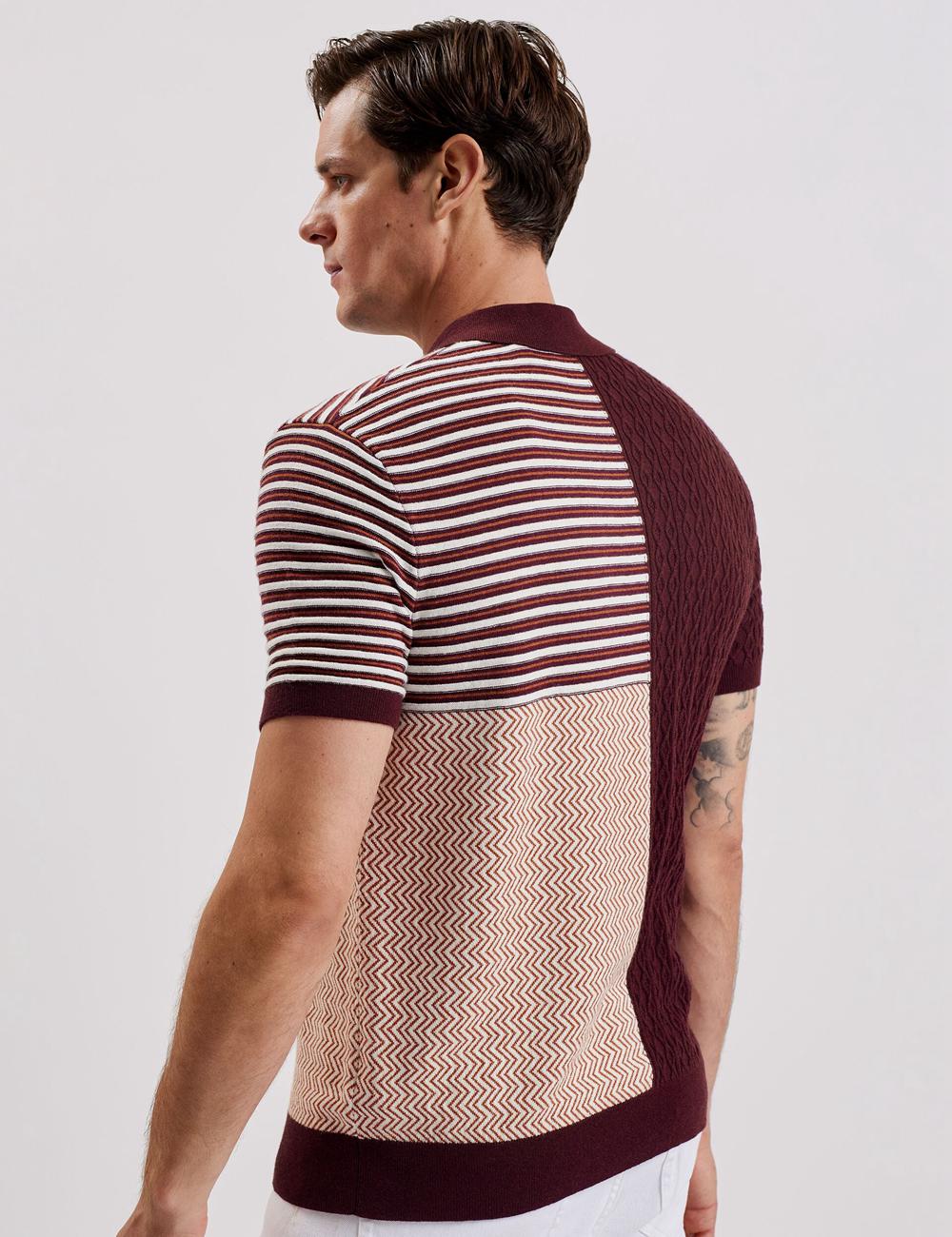 Men Ted Baker MINSTA - Textured Patchwork Knit Polos Shirts Maroon | KSA  7482-LYSER