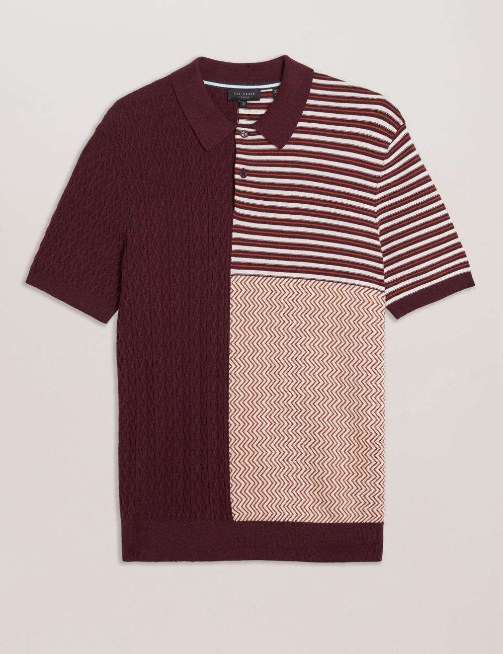 Men Ted Baker MINSTA - Textured Patchwork Knit Polos Shirts Maroon | KSA  7482-LYSER