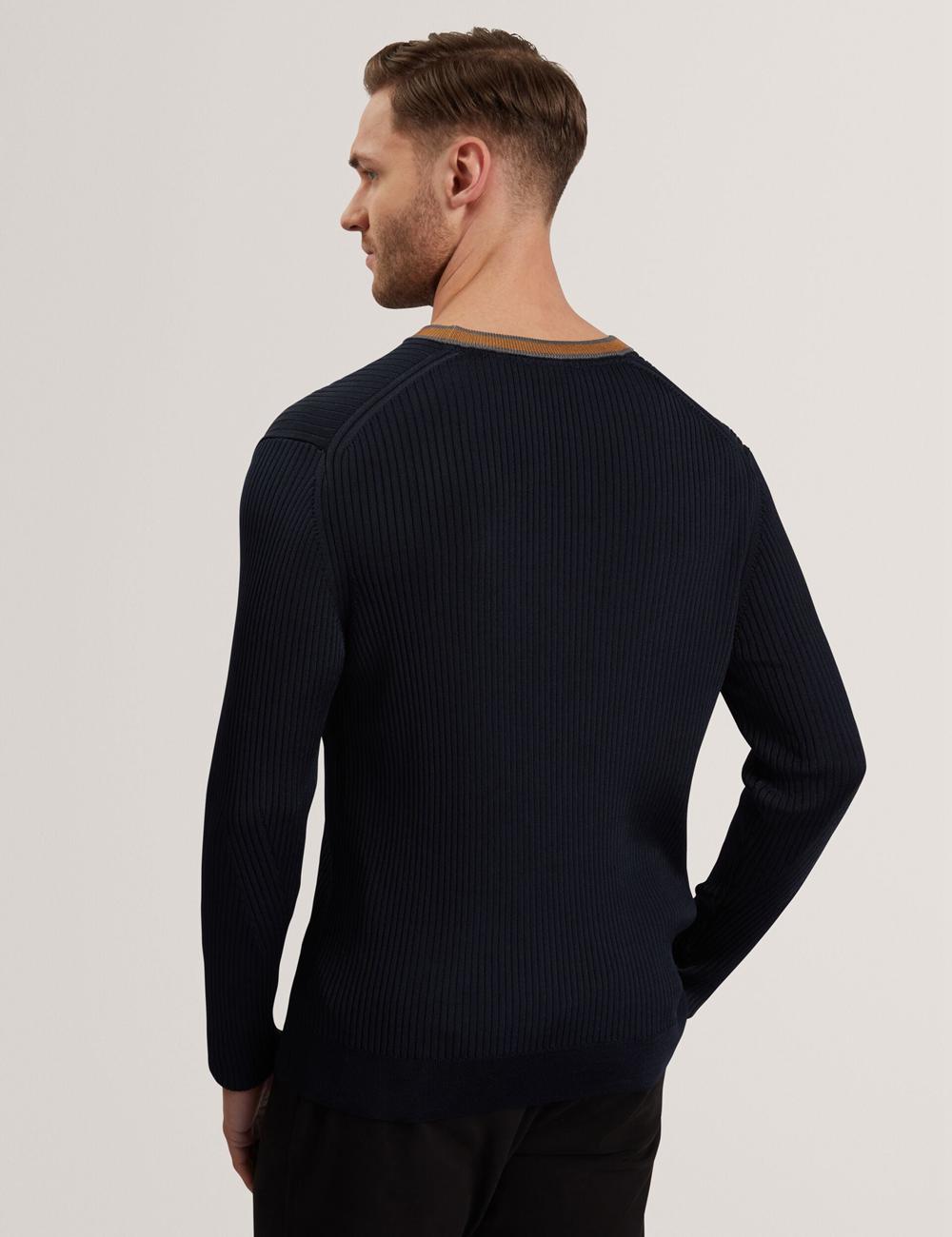 Men Ted Baker NAYOR - Long Sleeve Rayon Ribbed Crew Neck Jumpers Navy | KSA  8120-WMPBV