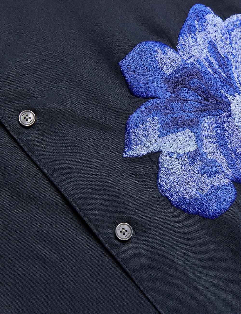 Men Ted Baker NESSMEN - Embroidered Detail Relaxed Fit Casual Shirts Navy | KSA  7405-HDUGB