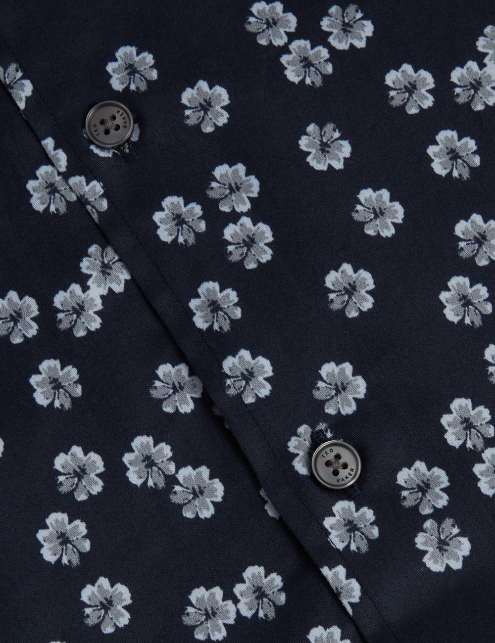 Men Ted Baker NIKSHO - Short Sleeve Slim Ditsy Floral Casual Shirts Navy | KSA  1056-SJAQR
