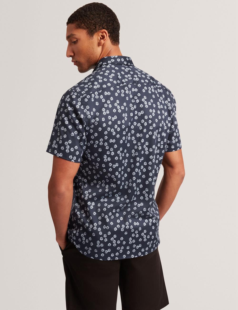 Men Ted Baker NIKSHO - Short Sleeve Slim Ditsy Floral Casual Shirts Navy | KSA  1056-SJAQR