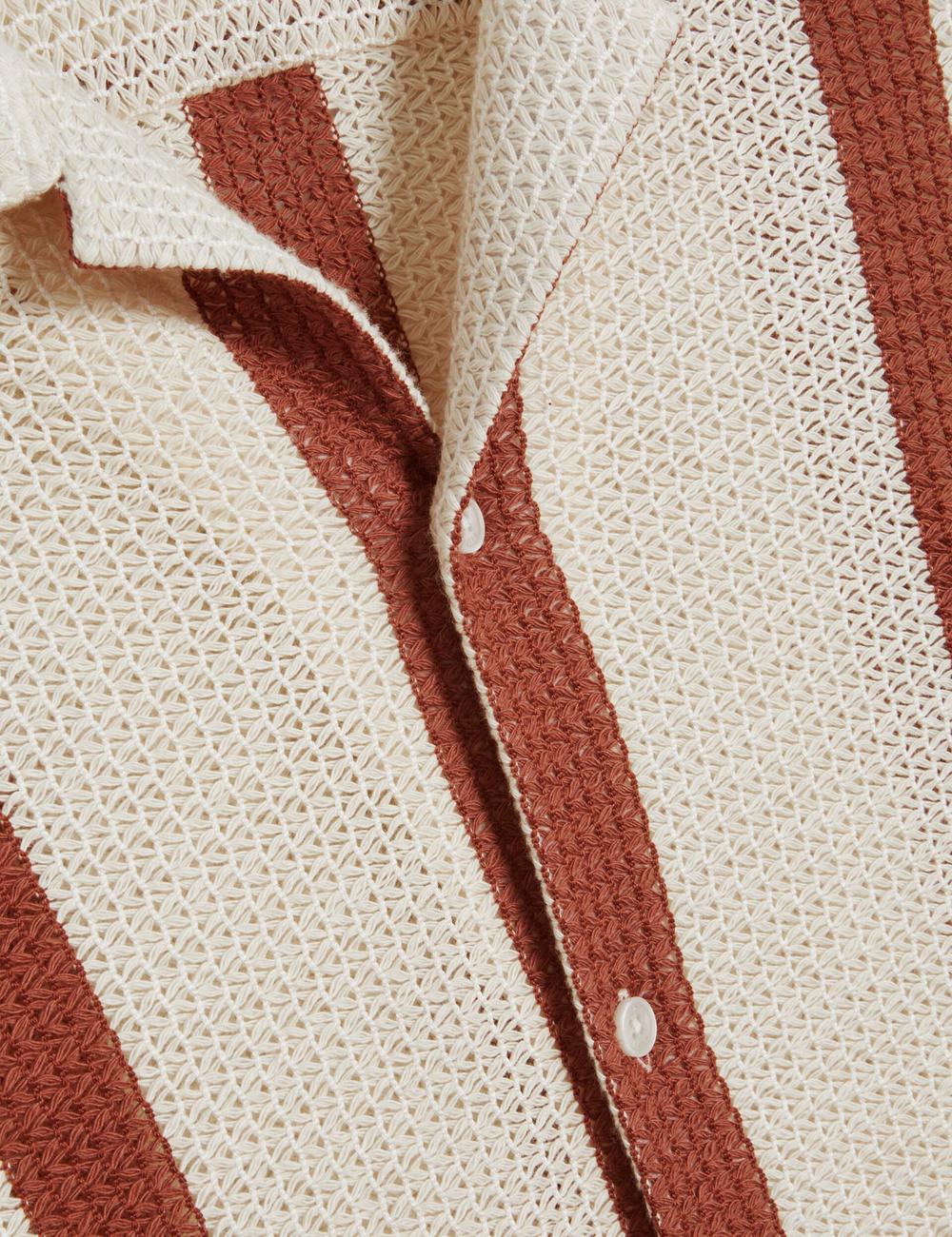 Men Ted Baker NIKS - Short Sleeve Stripe Crochet Oversized Casual Shirts Taupe | KSA  4963-EDIBC