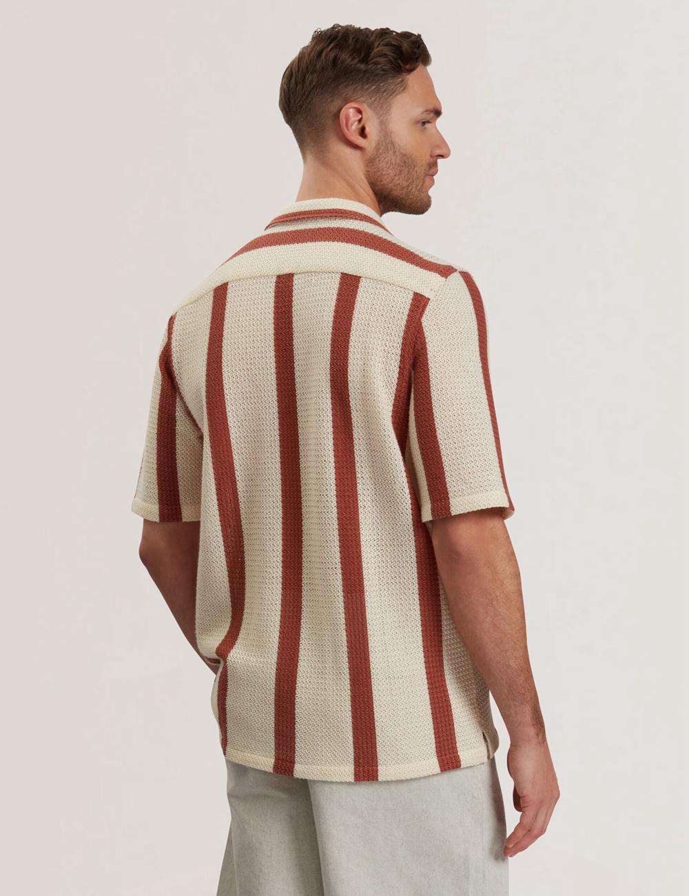 Men Ted Baker NIKS - Short Sleeve Stripe Crochet Oversized Casual Shirts Taupe | KSA  4963-EDIBC