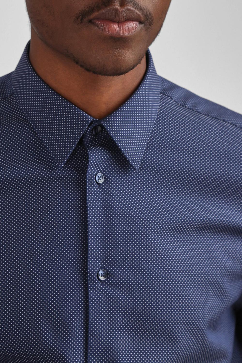 Men Ted Baker ODAIR - Pin Dot Slim Fit Cotton Formal Shirts Navy | KSA  6074-TBEOJ